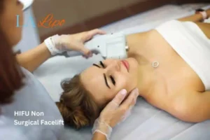 Woman having Hi-Fu to reduce wrinkles Virginia Water.