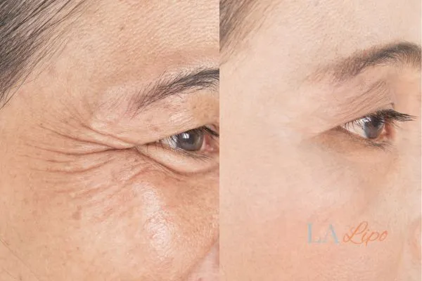 Before and after results of woman - HI-fu wrinkles reduction treatment Virginia Water