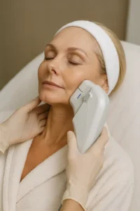 Woman receiving HIFU non surgical facelift treatment Virginia Water
