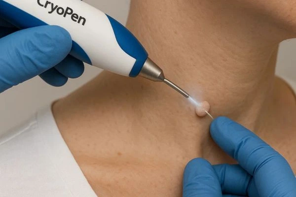 Person receiving Cryotherapy skin tag removal Virginia Water