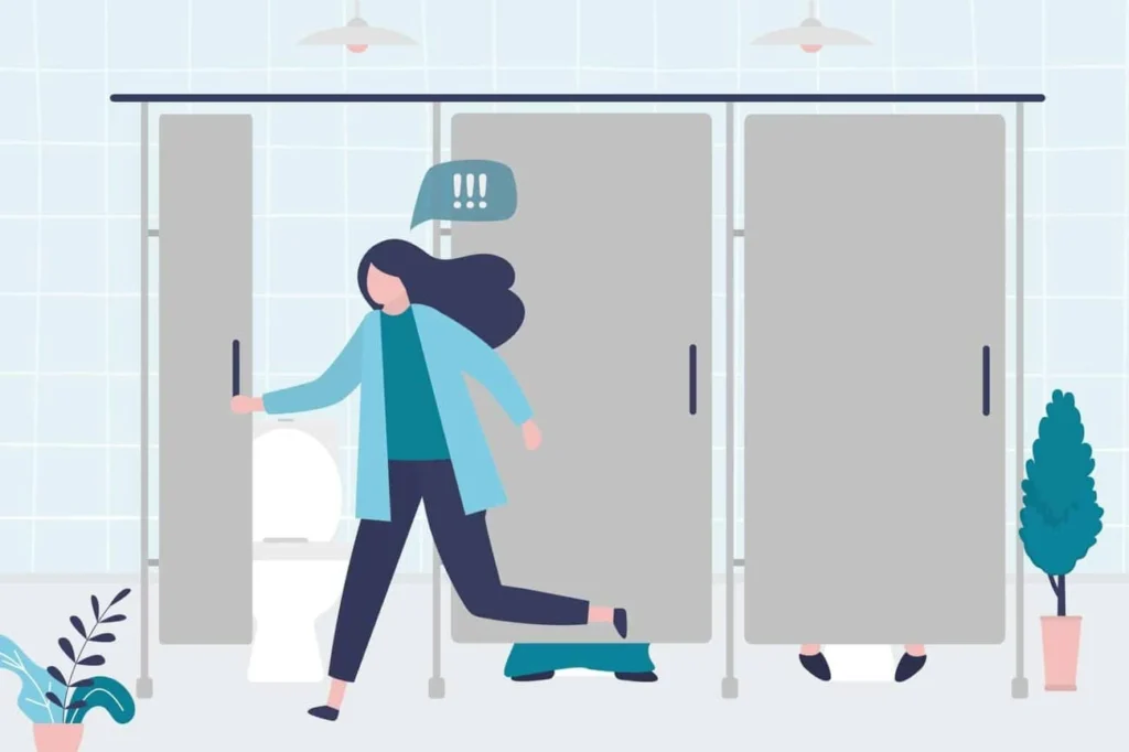 graphic of Urine incontinence Virginia Water woman running to the toilet.