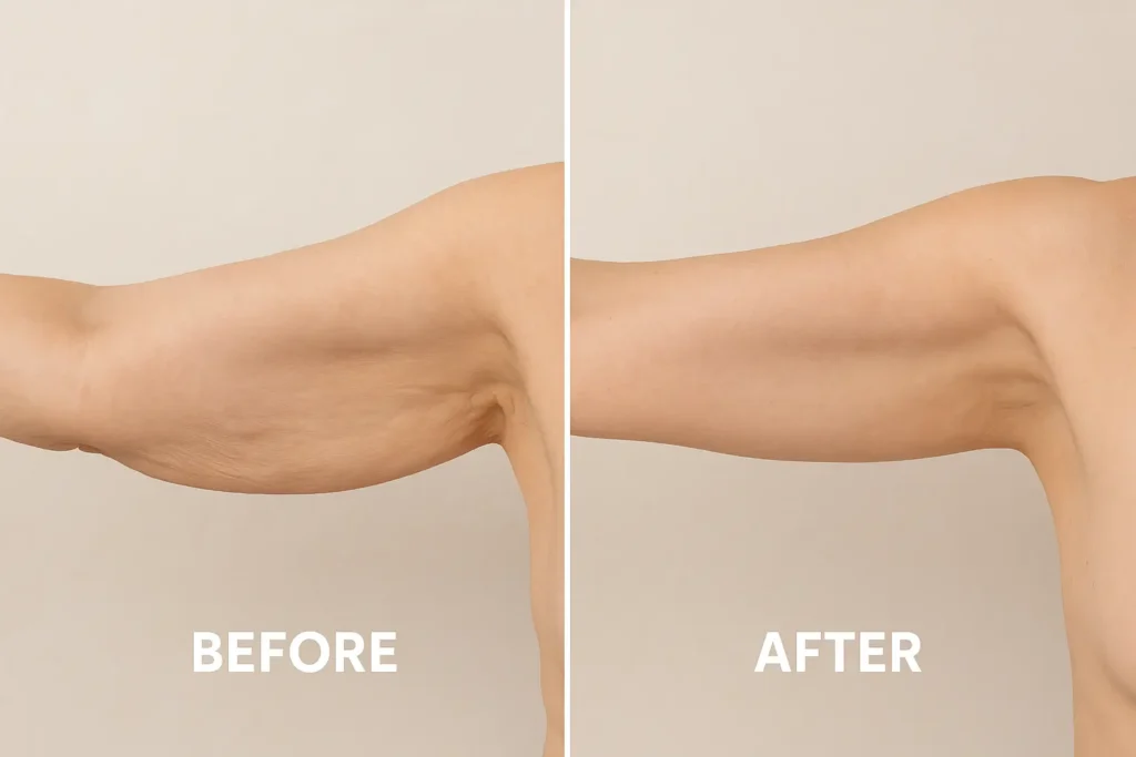 Picture of LA LIPO Virginia Water before and after results of skin tightening treatment on the upper arms.